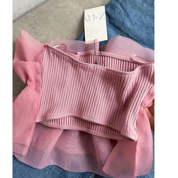 BLOGGER'S FAVE! Zara Organza Strapless Top Pink Sz S NWT - Picture 10 of 11